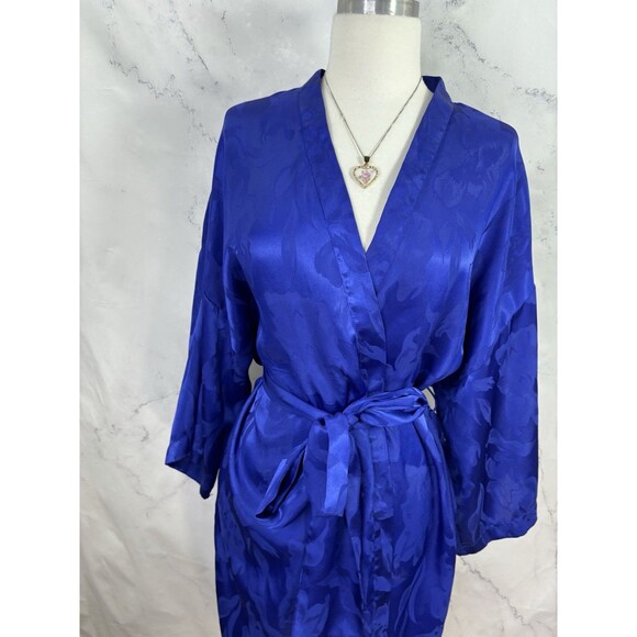 Vtg 80s Victoria's Secret Gold Label Kimono Robe Floral Blue One Size Romantic - Picture 9 of 16
